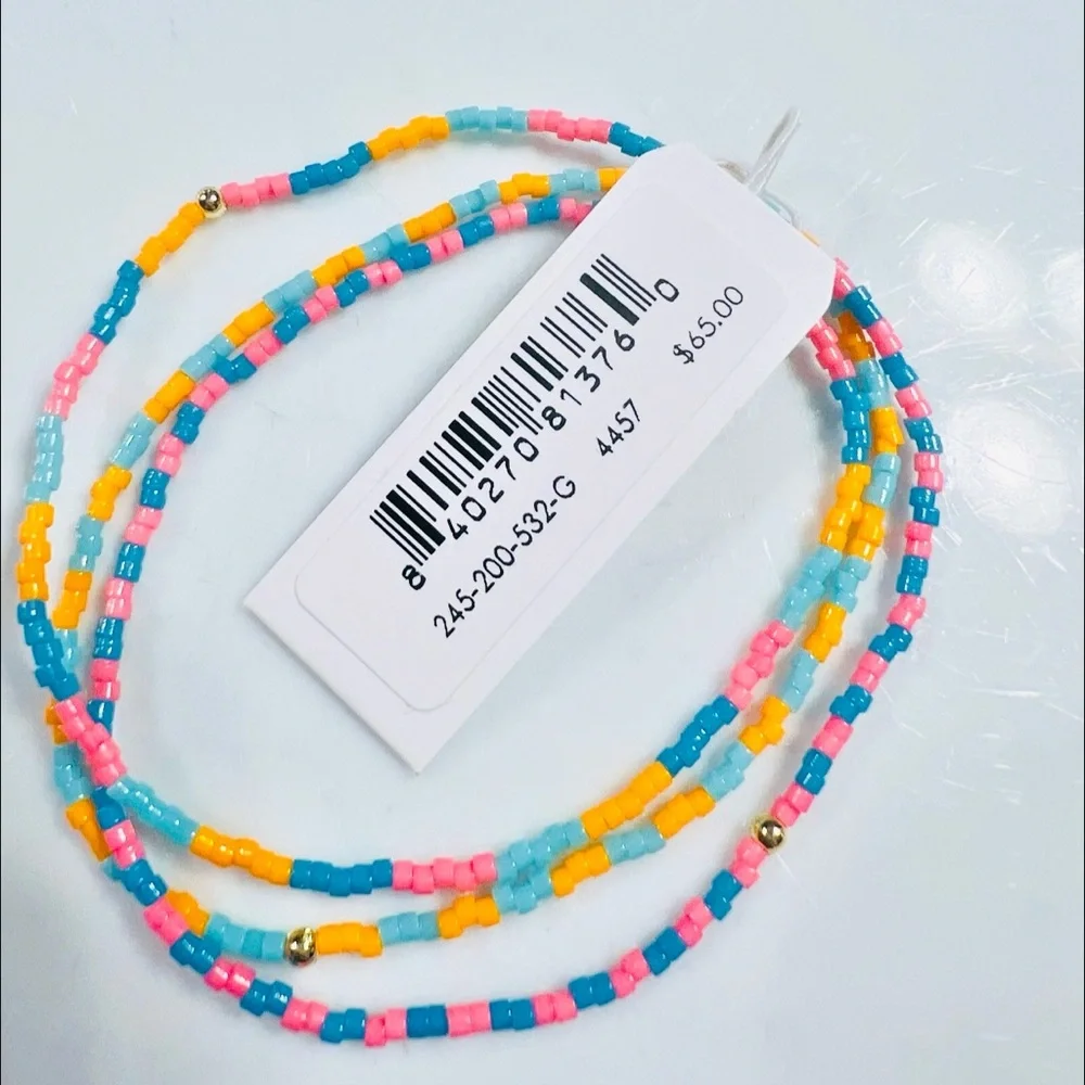GORJANA Miami Gigi Striped Glass Beaded Bracelets Set of 3 Orange Pink Blue Aqua - Picture 4 of 8